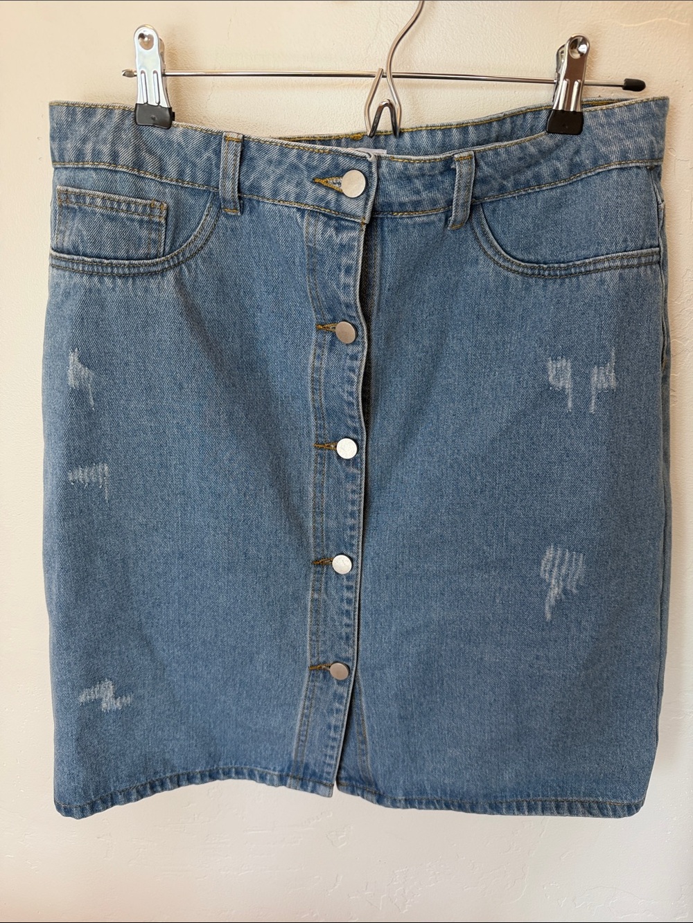 Button-Front Light Blue Denim Mini Skirt